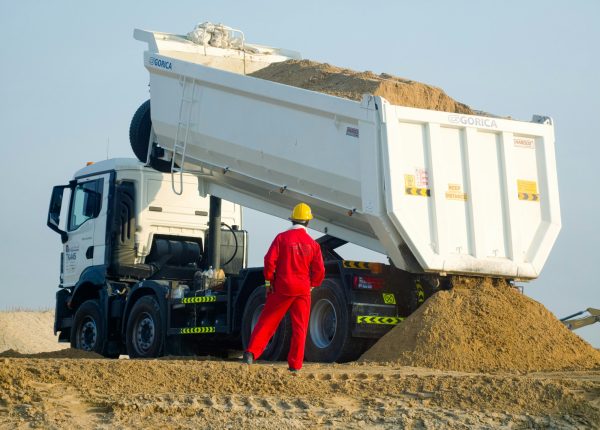 Construction site dump truck